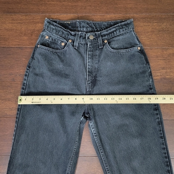 Levi's 521 Vtg 90s Tapered High Waist Rigid Denim Jeans 8 Short Black 26x28 - Picture 9 of 13